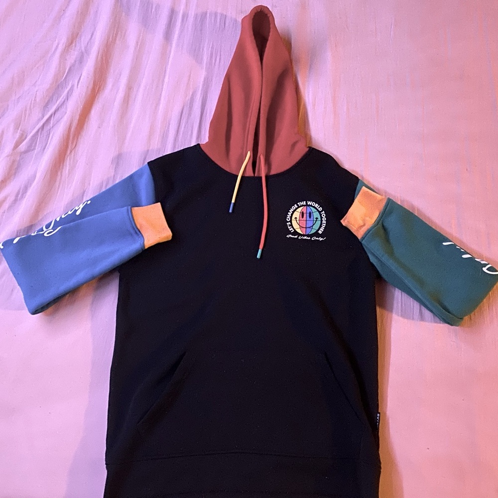 Colorblock Cropped Top Size M medium Long Sleeve Multicolor Hoodie